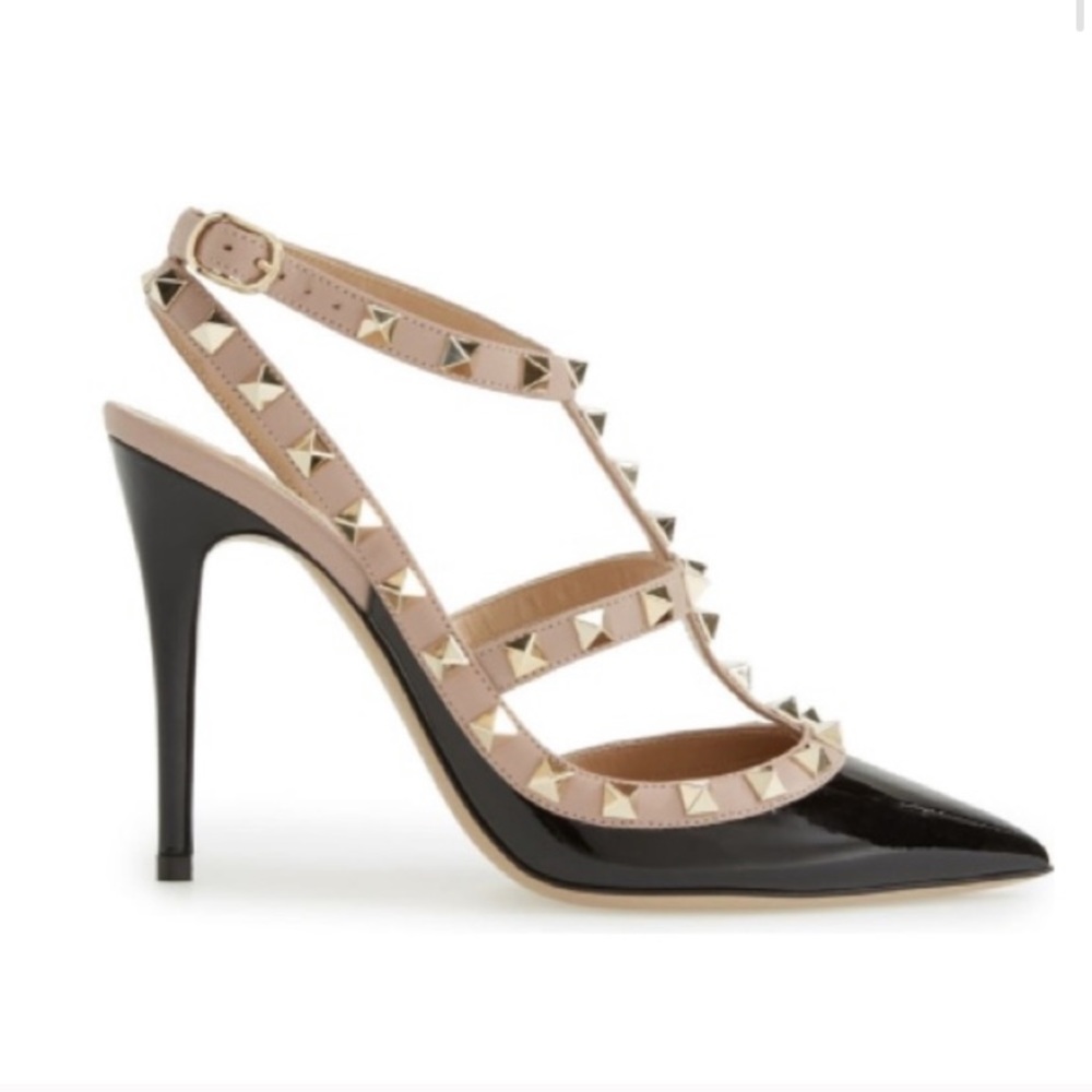 Valentino Black Patent & Nude Rockstud T-Strap Pumps - Picture 3 of 9